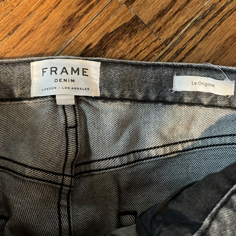 frame le crop  grey wash straight leg jeans with rips and raw hem size 29 - Picture 5 of 9